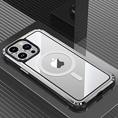 Coque Luxe Aluminum Metal Housse et Bumper Silicone Etui avec Mag-Safe Magnetic Magnetique QC1 pour Apple iPhone 14 Pro Argent