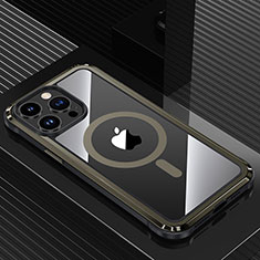 Coque Luxe Aluminum Metal Housse et Bumper Silicone Etui avec Mag-Safe Magnetic Magnetique QC1 pour Apple iPhone 14 Pro Max Noir