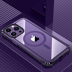 Coque Luxe Aluminum Metal Housse et Bumper Silicone Etui avec Mag-Safe Magnetic Magnetique QC1 pour Apple iPhone 14 Pro Max Violet