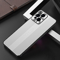 Coque Luxe Aluminum Metal Housse et Bumper Silicone Etui J01 pour Oppo Find X3 Pro 5G Argent