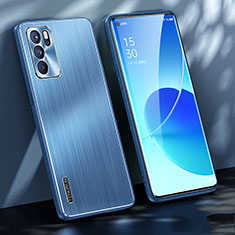 Coque Luxe Aluminum Metal Housse et Bumper Silicone Etui J01 pour Oppo Reno6 Pro 5G India Bleu