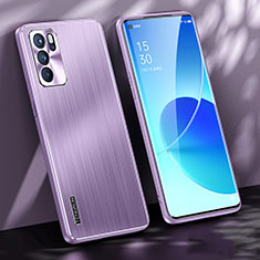 Coque Luxe Aluminum Metal Housse et Bumper Silicone Etui J01 pour Oppo Reno6 Pro 5G India Violet