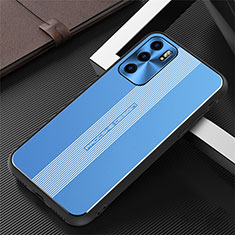 Coque Luxe Aluminum Metal Housse et Bumper Silicone Etui J02 pour Oppo Reno6 5G Bleu