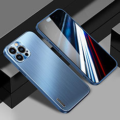 Coque Luxe Aluminum Metal Housse et Bumper Silicone Etui JL1 pour Apple iPhone 15 Pro Bleu