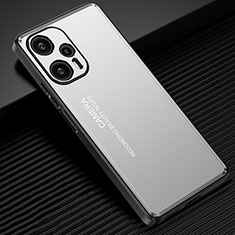 Coque Luxe Aluminum Metal Housse et Bumper Silicone Etui JL2 pour Xiaomi Redmi Note 12 Turbo 5G Argent