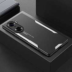 Coque Luxe Aluminum Metal Housse et Bumper Silicone Etui PB1 pour Huawei Honor 60 5G Argent