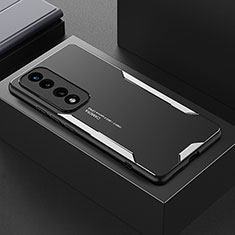 Coque Luxe Aluminum Metal Housse et Bumper Silicone Etui PB1 pour Huawei Honor 70 Pro+ Plus 5G Argent