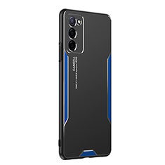 Coque Luxe Aluminum Metal Housse et Bumper Silicone Etui PB1 pour Oppo A56 5G Bleu