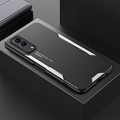 Coque Luxe Aluminum Metal Housse et Bumper Silicone Etui PB1 pour Vivo iQOO Z5x 5G Argent