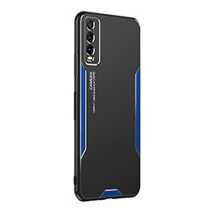 Coque Luxe Aluminum Metal Housse et Bumper Silicone Etui PB1 pour Vivo Y20s Bleu