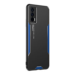 Coque Luxe Aluminum Metal Housse et Bumper Silicone Etui PB2 pour Vivo iQOO 7 India 5G Bleu