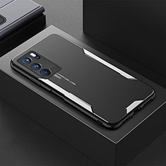 Coque Luxe Aluminum Metal Housse et Bumper Silicone Etui pour Oppo Reno6 Pro 5G India Argent