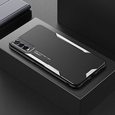 Coque Luxe Aluminum Metal Housse et Bumper Silicone Etui pour Vivo Y12s (2021) Argent