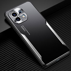 Coque Luxe Aluminum Metal Housse et Bumper Silicone Etui pour Xiaomi Mi 11 Lite 5G NE Argent