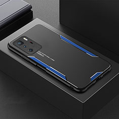 Coque Luxe Aluminum Metal Housse et Bumper Silicone Etui pour Xiaomi Redmi Note 10 Pro 5G Bleu