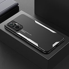 Coque Luxe Aluminum Metal Housse et Bumper Silicone Etui pour Xiaomi Redmi Note 10 Pro Max Argent