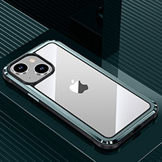 Coque Luxe Aluminum Metal Housse et Bumper Silicone Etui QC1 pour Apple iPhone 14 Plus Cyan