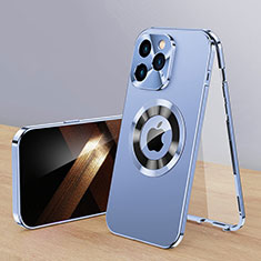 Coque Luxe Aluminum Metal Housse Etui 360 Degres avec Mag-Safe Magnetic Magnetique P01 pour Apple iPhone 13 Pro Max Bleu