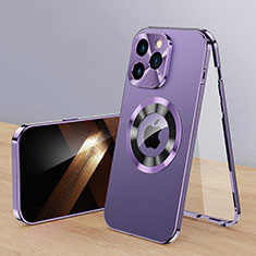 Coque Luxe Aluminum Metal Housse Etui 360 Degres avec Mag-Safe Magnetic Magnetique P01 pour Apple iPhone 13 Pro Max Violet