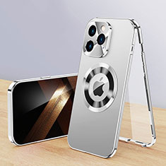 Coque Luxe Aluminum Metal Housse Etui 360 Degres avec Mag-Safe Magnetic Magnetique P01 pour Apple iPhone 16 Pro Argent