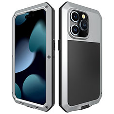 Coque Luxe Aluminum Metal Housse Etui 360 Degres HJ1 pour Apple iPhone 16 Pro Max Argent