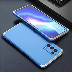 Coque Luxe Aluminum Metal Housse Etui 360 Degres M02 pour Oppo Reno5 5G Argent et Bleu