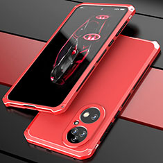 Coque Luxe Aluminum Metal Housse Etui 360 Degres P01 pour Huawei P50 Rouge