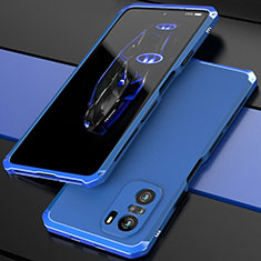Coque Luxe Aluminum Metal Housse Etui 360 Degres P01 pour Xiaomi Poco F3 5G Bleu