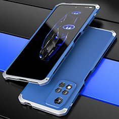 Coque Luxe Aluminum Metal Housse Etui 360 Degres P01 pour Xiaomi Poco X4 NFC Argent et Bleu