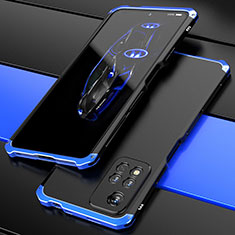 Coque Luxe Aluminum Metal Housse Etui 360 Degres P01 pour Xiaomi Poco X4 NFC Bleu et Noir