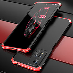 Coque Luxe Aluminum Metal Housse Etui 360 Degres P01 pour Xiaomi Poco X4 NFC Rouge et Noir