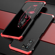 Coque Luxe Aluminum Metal Housse Etui 360 Degres P01 pour Xiaomi Redmi K40 5G Rouge et Noir