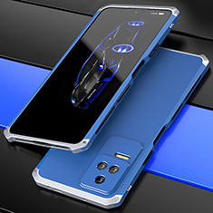 Coque Luxe Aluminum Metal Housse Etui 360 Degres P02 pour Xiaomi Redmi K50 Pro 5G Argent et Bleu