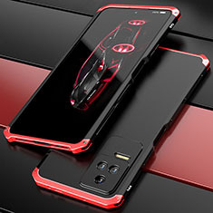 Coque Luxe Aluminum Metal Housse Etui 360 Degres P02 pour Xiaomi Redmi K50 Pro 5G Rouge et Noir