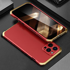 Coque Luxe Aluminum Metal Housse Etui 360 Degres pour Apple iPhone 15 Pro Max Or et Rouge