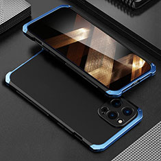 Coque Luxe Aluminum Metal Housse Etui 360 Degres pour Apple iPhone 16 Pro Max Bleu et Noir