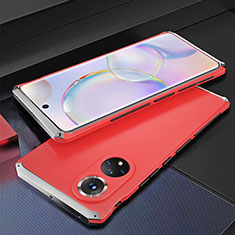 Coque Luxe Aluminum Metal Housse Etui 360 Degres pour Huawei Honor 50 5G Argent et Rouge