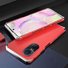 Coque Luxe Aluminum Metal Housse Etui 360 Degres pour Huawei Honor 50 SE 5G Argent et Rouge