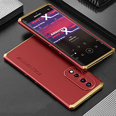 Coque Luxe Aluminum Metal Housse Etui 360 Degres pour Huawei Honor 70 5G Or et Rouge