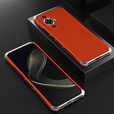 Coque Luxe Aluminum Metal Housse Etui 360 Degres pour Huawei Nova 11 Argent et Rouge