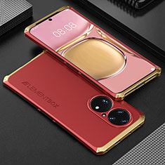 Coque Luxe Aluminum Metal Housse Etui 360 Degres pour Huawei P50 Or et Rouge