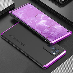 Coque Luxe Aluminum Metal Housse Etui 360 Degres pour Oppo Reno6 Pro 5G India Violet