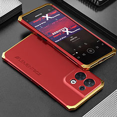 Coque Luxe Aluminum Metal Housse Etui 360 Degres pour Oppo Reno8 5G Or et Rouge