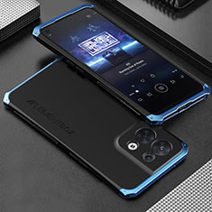 Coque Luxe Aluminum Metal Housse Etui 360 Degres pour Oppo Reno9 5G Bleu et Noir