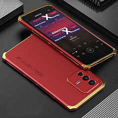 Coque Luxe Aluminum Metal Housse Etui 360 Degres pour Vivo V23 5G Or et Rouge