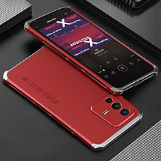 Coque Luxe Aluminum Metal Housse Etui 360 Degres pour Vivo V23 Pro 5G Argent et Rouge