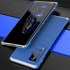 Coque Luxe Aluminum Metal Housse Etui 360 Degres pour Vivo X60 Pro 5G Argent et Bleu