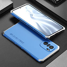 Coque Luxe Aluminum Metal Housse Etui 360 Degres pour Xiaomi Mi 11i 5G Argent et Bleu