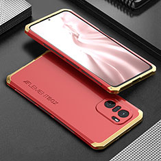 Coque Luxe Aluminum Metal Housse Etui 360 Degres pour Xiaomi Mi 11i 5G Or et Rouge