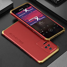 Coque Luxe Aluminum Metal Housse Etui 360 Degres pour Xiaomi Poco F4 5G Or et Rouge